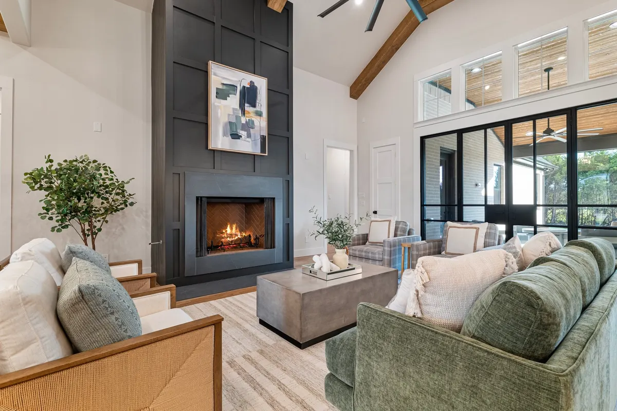 Great room with fireplace and vaulted ceiling